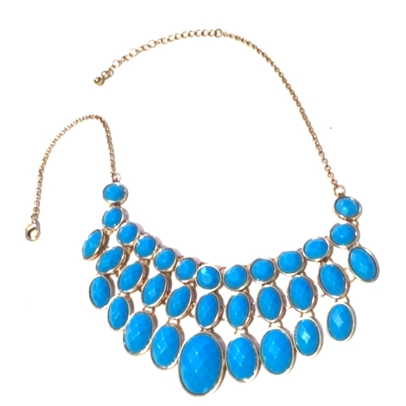 H & M GOLD-TONE LIGHT BLUE FACEted OVAL RHINESTONE COLLAR CHOKER 20" NECKLACE - Picture 7 of 9